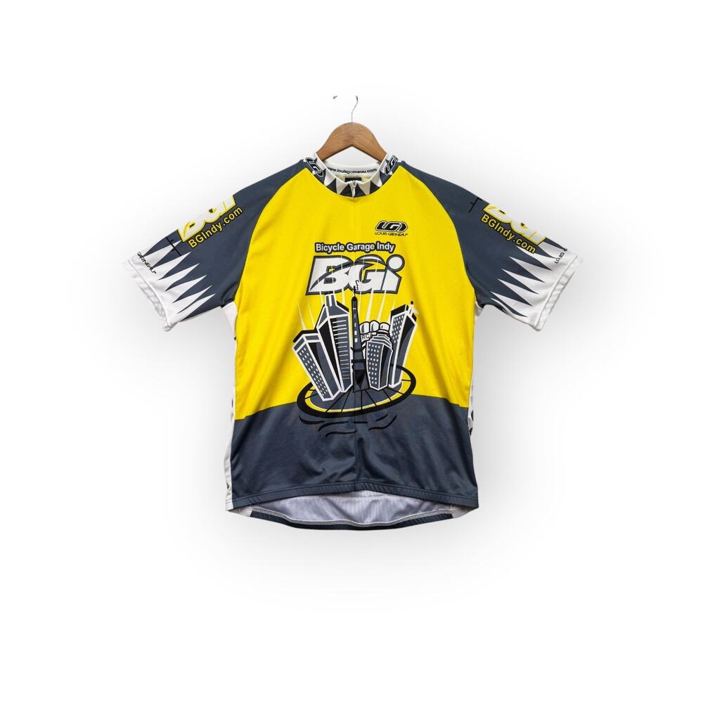 Louis Garneau Bicycle Garage Indy BGI Cycling Jersey Yellow Bike Shirt L